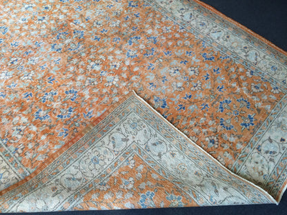 9.6 x 6.6  Burnt Orange Rug Vintage Rug Oushak Rug Turkish Rug Wool Rug Hand Made Rugs