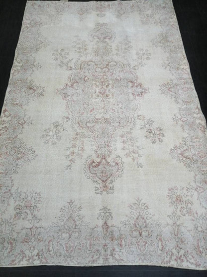 Oriental Rug 7x11 Vintage Turkish Rug Oushak Rug Turkish  Rug, Distressed Persian Rug, Distressed Wool large Neutral Rug 11 x 7