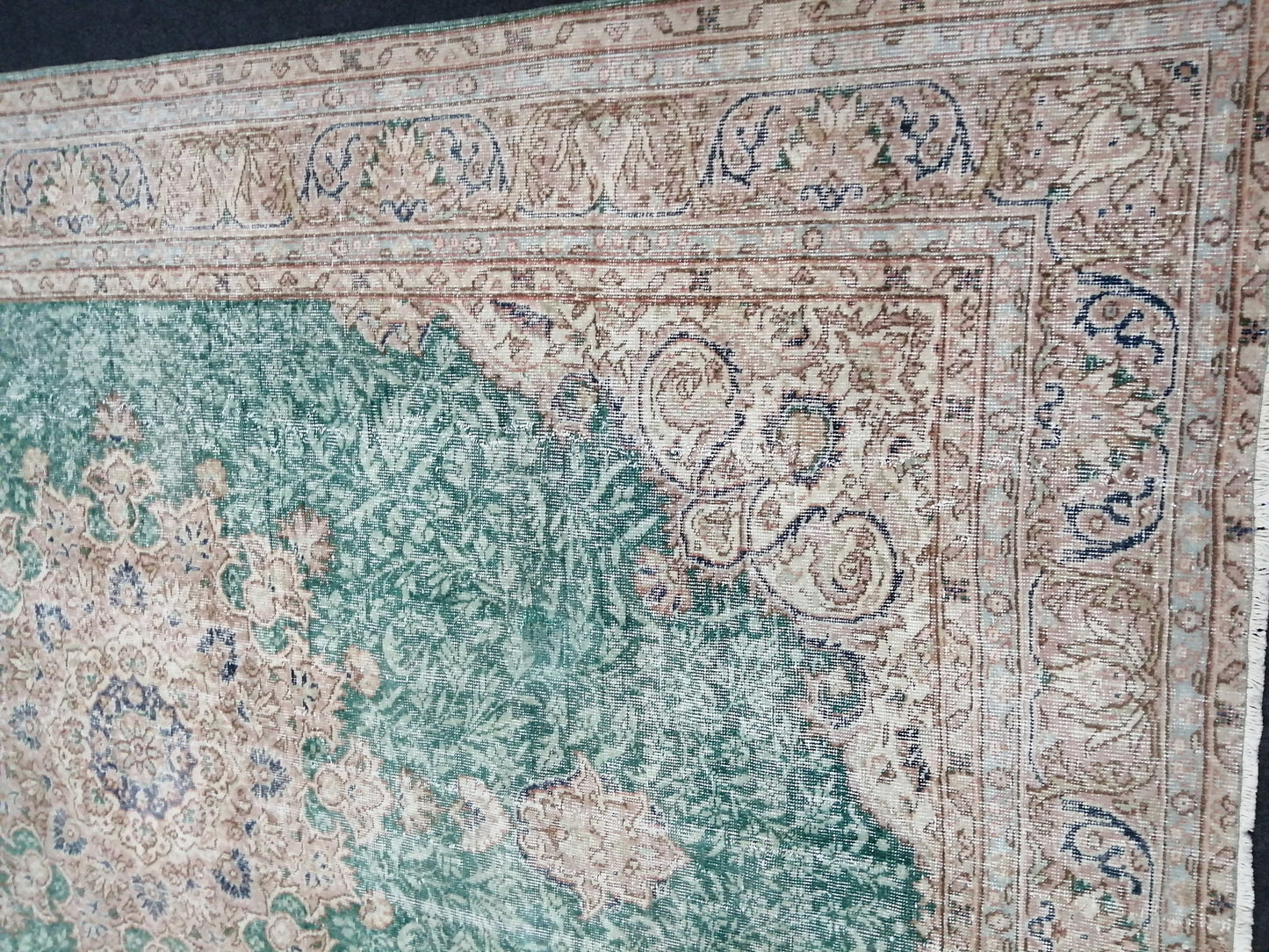 7 x 10.4 OUSHAK RUG Green TURKISH Oushak Rug Vintage Oushak Runner Rug Vintage Runner Rug Wool Oushak Rug Hand Made Rugs Vintage Turkish Rug