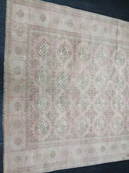 VINTAGE RUG 9 x 6.2 soft Pink Oushak Rug Vintage Light Pink Rug  Hand Knotted Rug Wool Oushak Rug Hand Made Rugs Vintage Turkish Rug