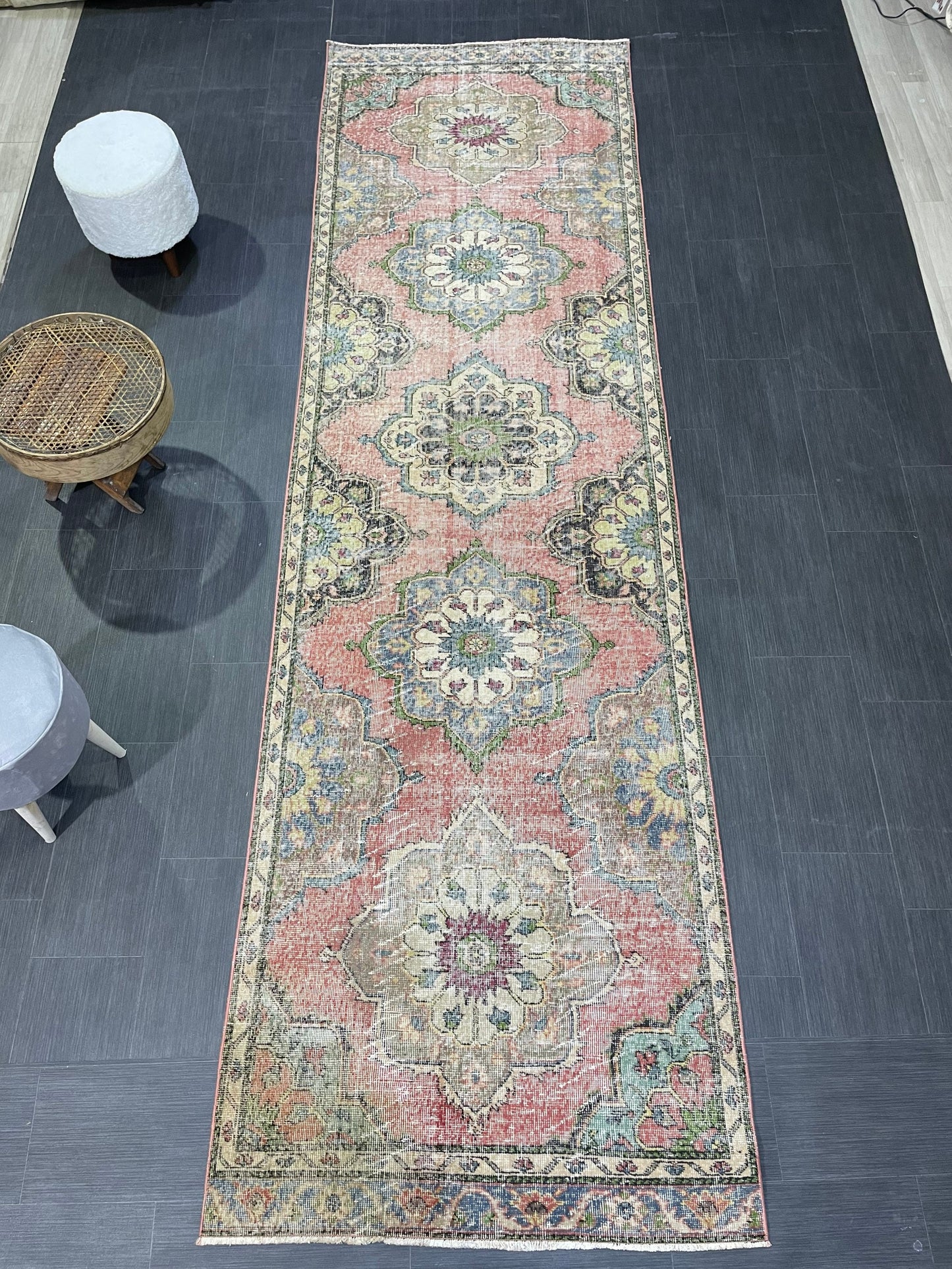 Handmade Runner Rug, Turkish Runner 3.7 x 12.4 Rug, Vintage Runner Rug, Hallway Runner Rug Kitchen Runner Rug, Hand Knotted Wool Runner Rug,