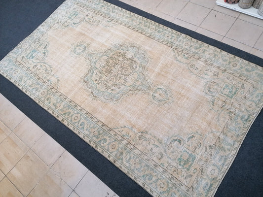 6x10 feet large vintage rug, rustic oushak rug, distressed turkish handmade rugs, living room area rug, vintage oversize rug