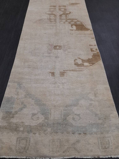 Muted Vintage Runner Rug 2.9 x 11.8 Muted Abstract Turkish Runner Rug XL Vintage Oriental Muted Runner Rug Hallway Runner Soft Wool Runner