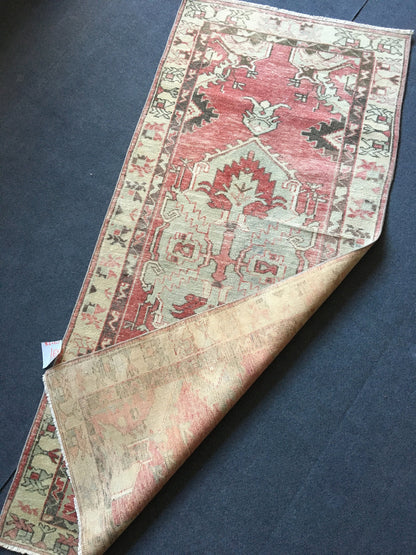 3x6 feet handmade turkish runner, vintage destroyed wool kitchen runner, bedroom arae runner rug, oushak living room area rug,red runner rug