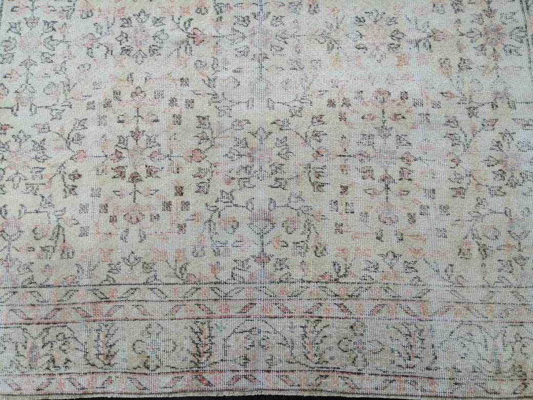 Vintage Turkish Rug 6.2 x 9.7 Muted Vintage Persian Rug Muted Vintage Rug Wool Muted Oushak Rug Hand Made Rugs Vintage Turkish Rug