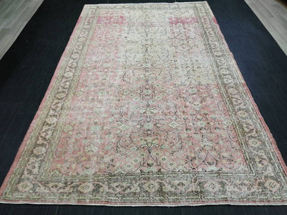 Pink Vintage RUG 9 x 5.7 TURKISH Rug Vintage Oushak Rug Vintage Rug Wool Oushak Rug Hand Made Rugs Vintage Turkish Rug 6x9 rug