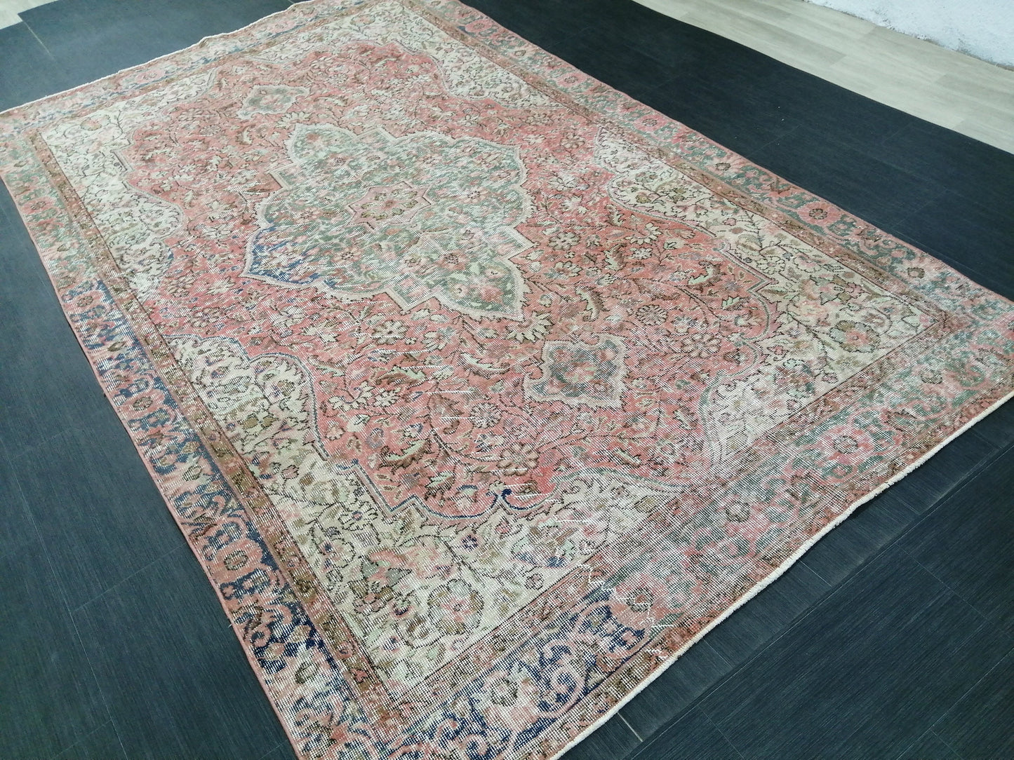 6x10 Vintage OUSHAK RUG TURKISH Rug Vintage Oushak Runner Rug 6 x 10 Vintage Runner Rug Wool Oriental Rug Hand Made Rugs Muted Oriental rug