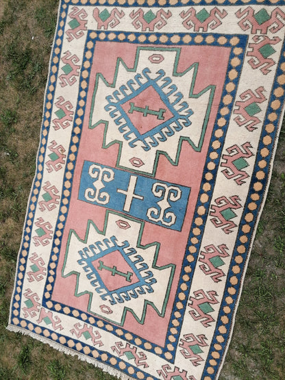 Vintage turkish blue rugs 4'5x6'9 oushak wool rug
