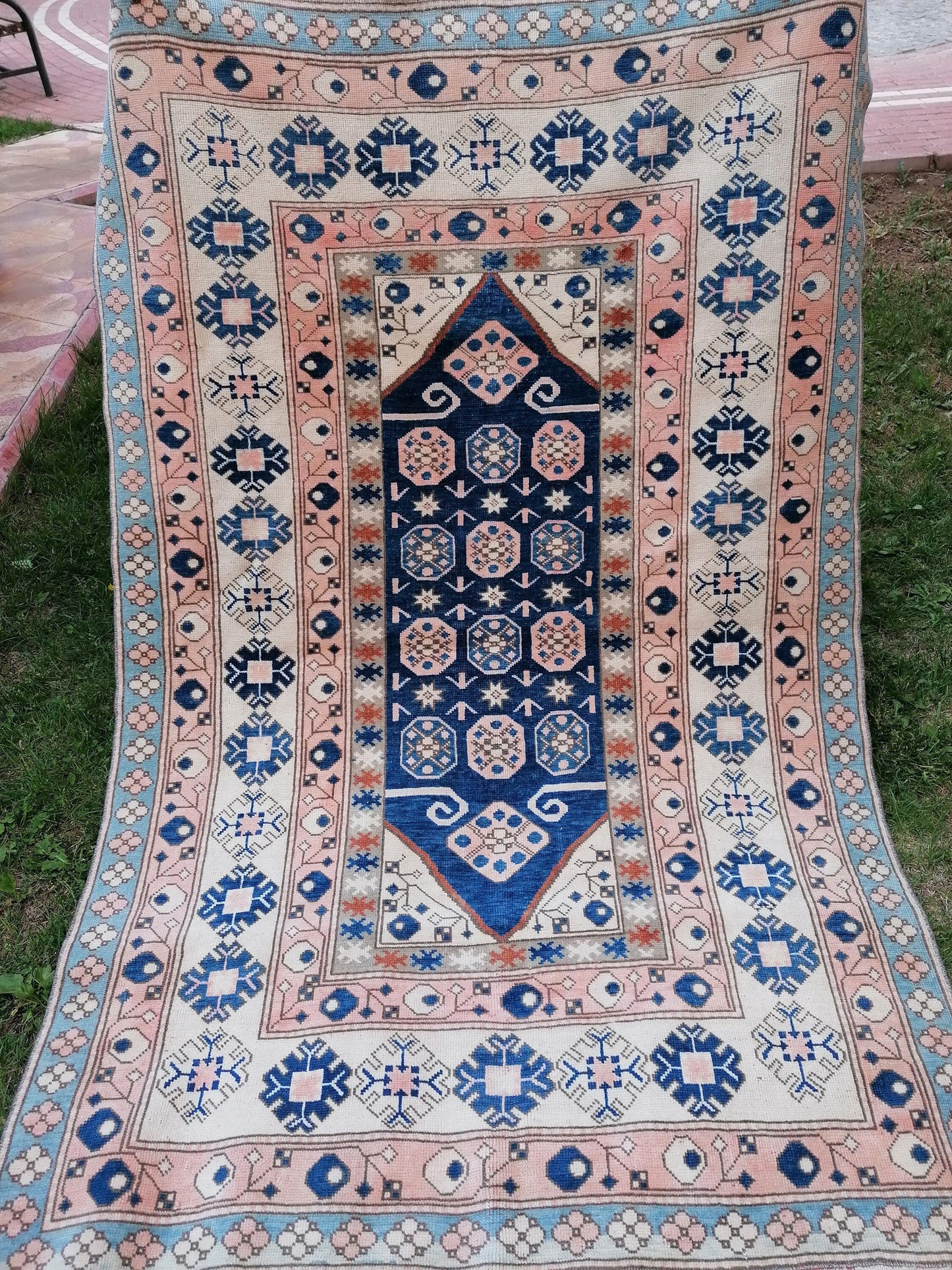 Vintage blue rug,turkish oushak rug 4'8*7 living bohemian rug