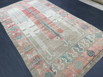 Vintage Handmade Rug Muted 4.7 x 8.3 Vintage Rug Wool Oushak Rug Hand Made Rugs Vintage Turkish Rug Living Room Rug