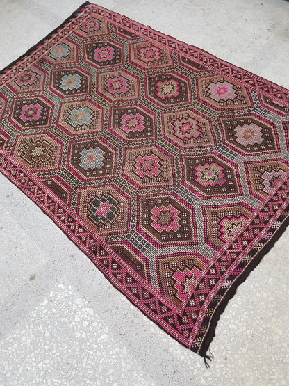 9'5x6'6 flatwoven with embroidery rug, kilim rug, turkish hand made rugs vintage turkish rugs oushak rug vintage oushak rug, wool rug
