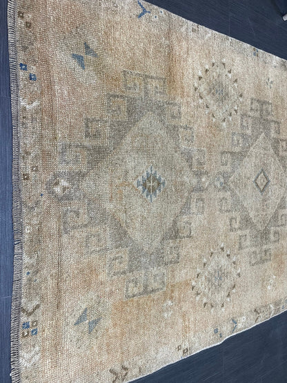 Muted Oushak Runner Rug, Muted Vintage 4.2 x 10.9 Runner Rug, Hallway Runner Rug, Kitchen Runner Rug Wool Runner Rug, Handmade Runner Rug