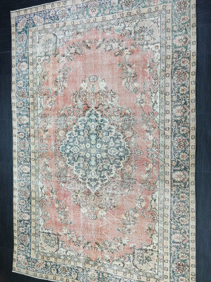 TURKISH RUG 6.4 x 9.6 Oushak Rug Vintage Oushak Rug Vintage  Rug Wool Oushak Rug Hand Made Rug VintagePersian Rug  Vintageturkish_rug