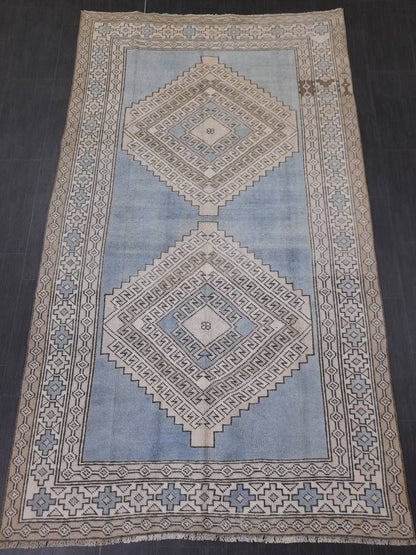 Quality Handmade Rug 4.8 x 8.4 Vintage Rug Oushak Rug Wool Boho Rug, Persian Rug Fun Turkish Rug LIGHT Blue Rug Ice Blue Oriental Wool rug