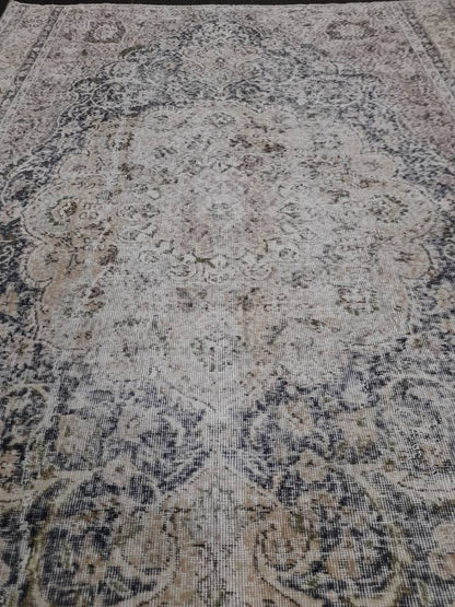 Distressed HAND Knotted Rug 6x8 Vintage Turkish Rug Oushak Rug Persian Rug Oriental Blue Rug Muted Vintage Floral Rug Elegant Wool Rug