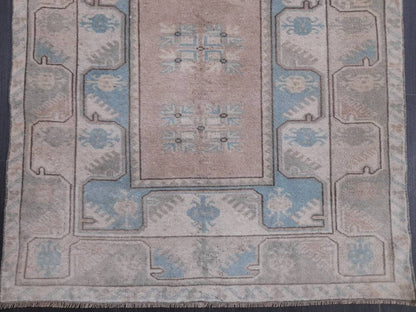 Muted Vintage Turkish Rug 3.5 x 6  Oushak Rug, Wool Oriental Rug, Blue Muted Vintage Persian Rug, Hand Made Rug Blue Vintage Wool Rug