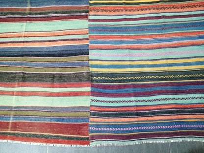 8.4 x 10 Oriental Vintage Flat woven Rug,  Flatweave Carpet , Stripped Flatweaving, Boho Rug, Farmhouse Rug, Turkish Kilim Rug