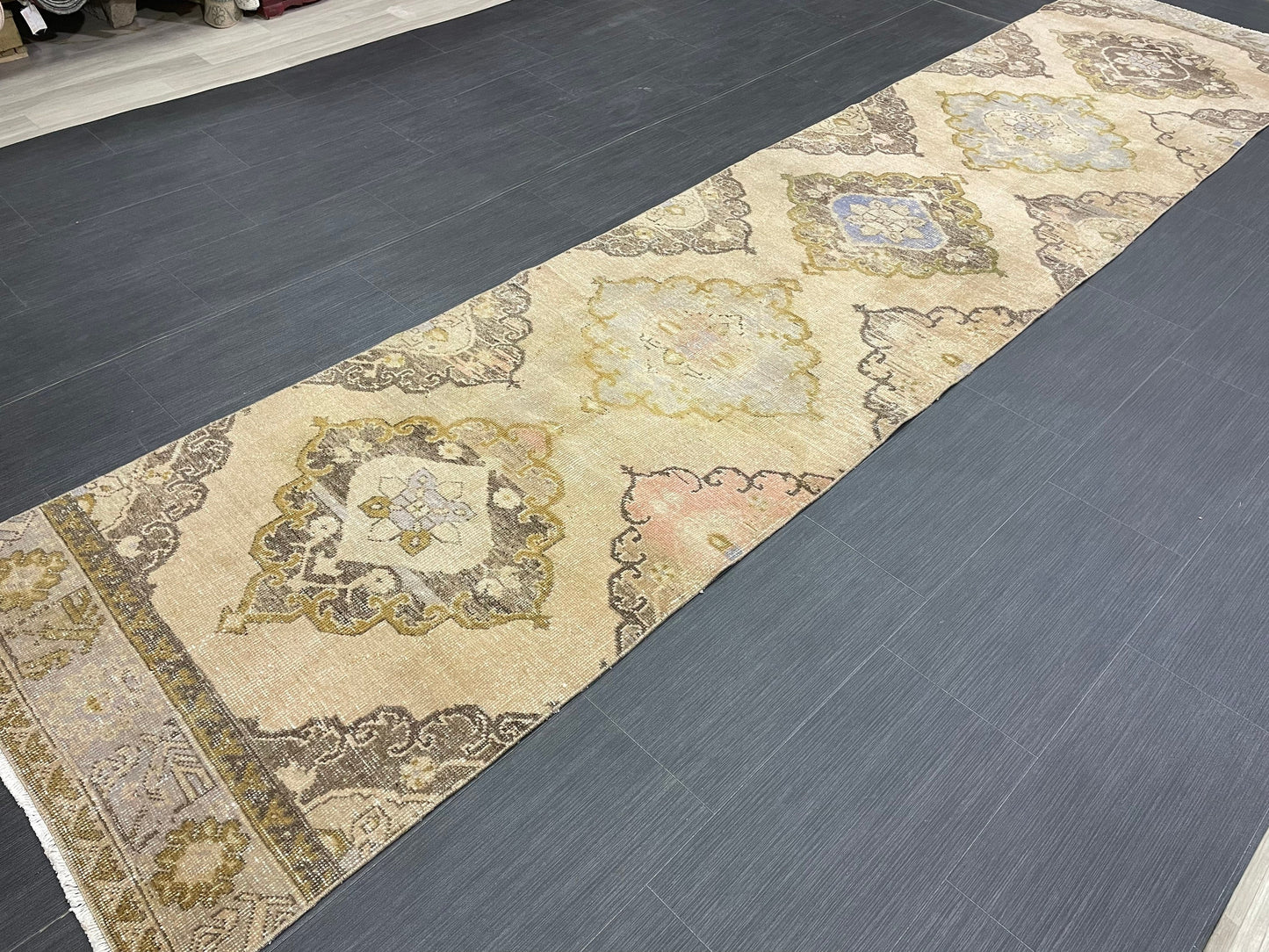 MUTED Hand Knotted Runner Entry Runner TURKISH Runner 2.8 x 12.8 Vintage  Hallway Runner Rug Muted Runner Rug Kitchen Rug Runner