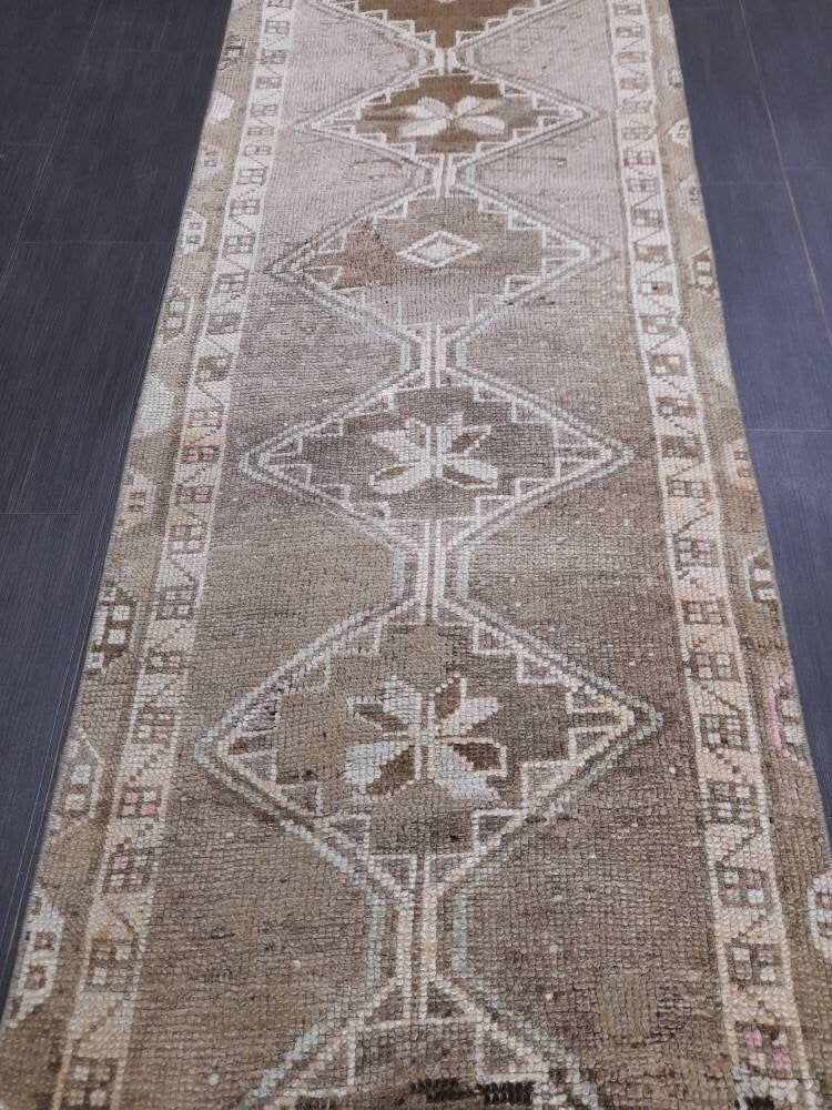 Neutral Vintage Runner Rug 2.6 x 13.4 Muted Turkish Runner Rug Oriental Runner Rug Hallway Runner Rug Kitchen Runner Rug XL Persian Runner