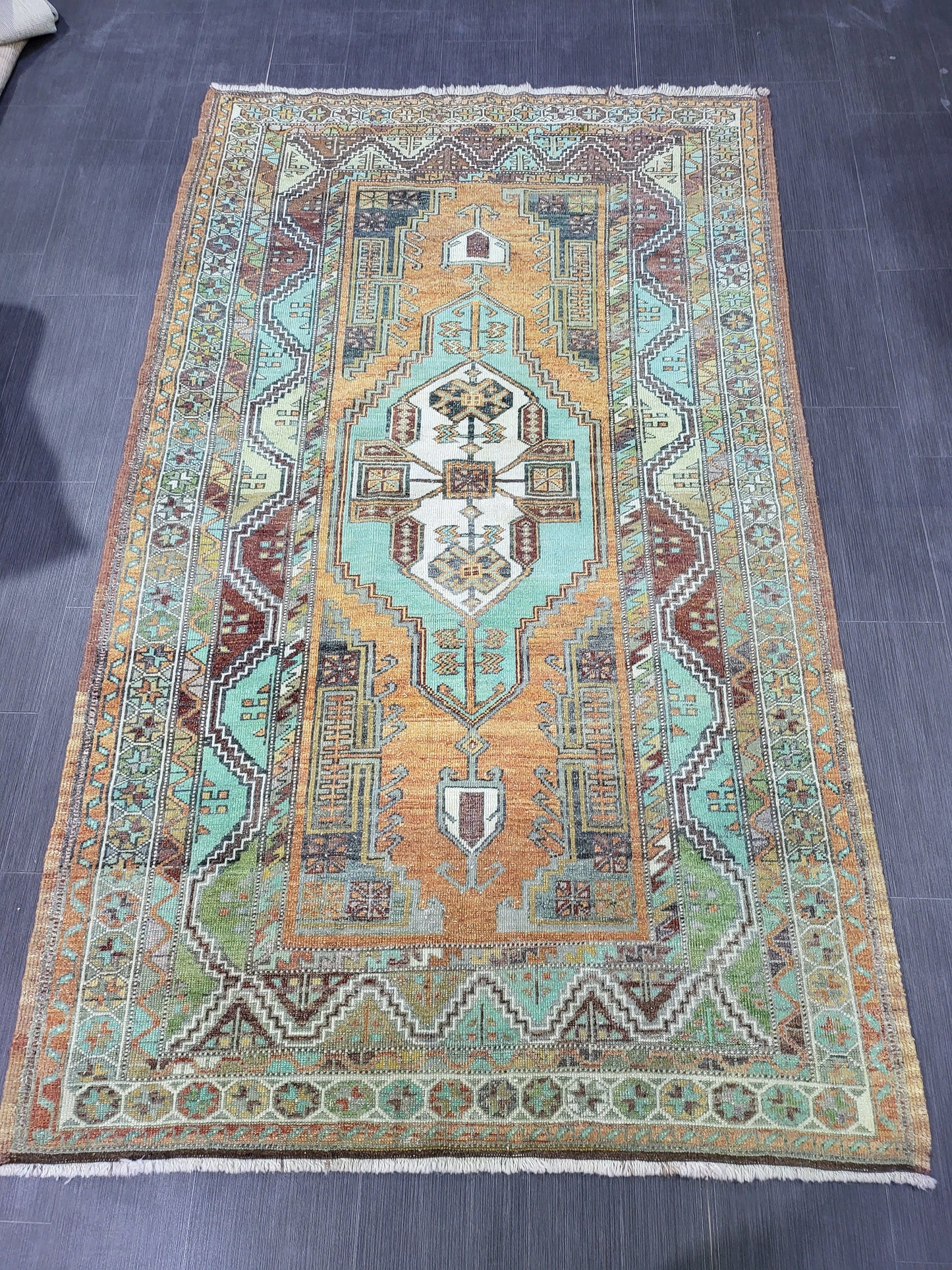 4.9 x 7.9 Rug, Handmade Rug, Oushak Rug,  Anatolian Rug, Hand Knotted Turkish Rug, burnt orange and turquoise Rug, Vintage Rug, Wool rug