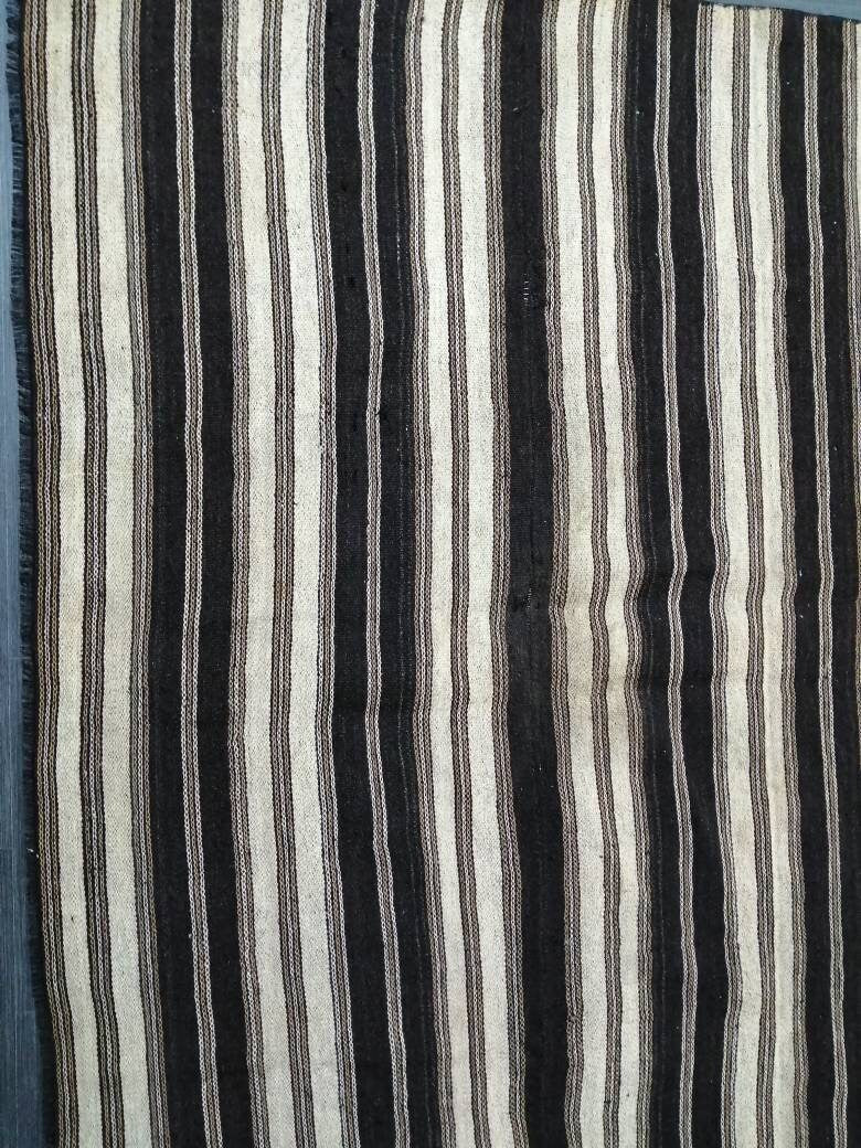 6 x 14 Neutral Oriental Flat woven Rug, No Dye Flatweave Carpet , Stripped Flatweaving, Rustic Rug, Farmhouse Rug, Dark Oushak 6x14 rug