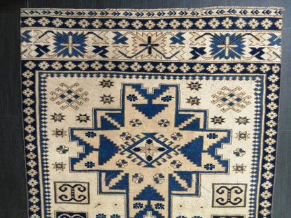 Oriental RUG 4.2 x 9.6 Oushak Rug  Blue Persian Rug Navy Vintage Rug Fine Oushak Rugs Antique Turkish Rug Muted Cream Turkish room Rug