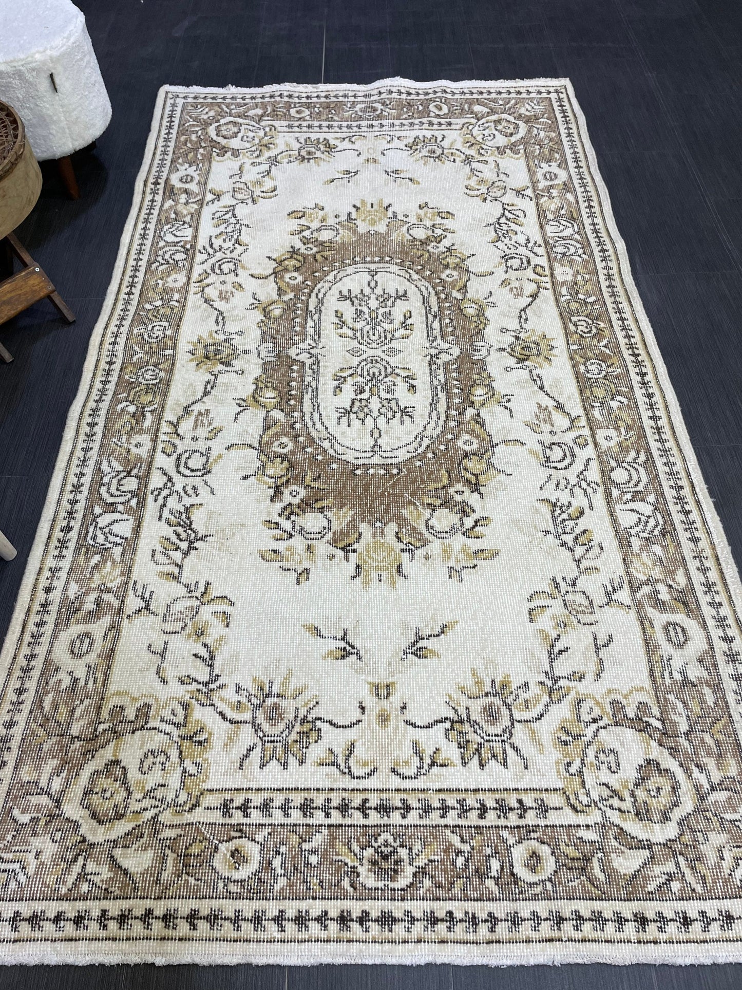 Neutral Rug, Neutral Persian 4 x 7.2 RUG, Oushak Rug, TURKISH Rug, Handknotted Rug, Oriental Rug, Vintage Rug, Handmade Rug, Antique Rug,