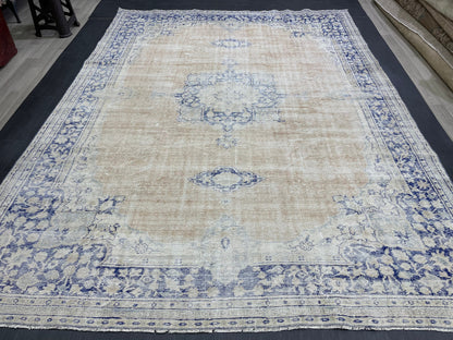 Large Distressed RUG 8 x 10.8 Muted TURKISH Antique Rug Vintage Persian Rug Vintage Rug Wool Oushak Rug HandMade Rug Hand Knotted Rug