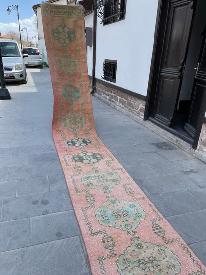 Hand Knotted Extra Long Turkish Runner Very Long Oushak Runner Rug 2.4 x 18.8 Vintage Runner Rug XL Oriental Runner Rug Staircase Runner