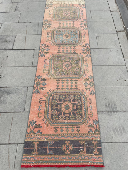 Handmade Staircase Runner Rug 2.3 x 24 ft Extra Long TURKISH Runner Rug Vintage Runner Rug Distressed Runner Rug  Runner Hand Knotted Runner
