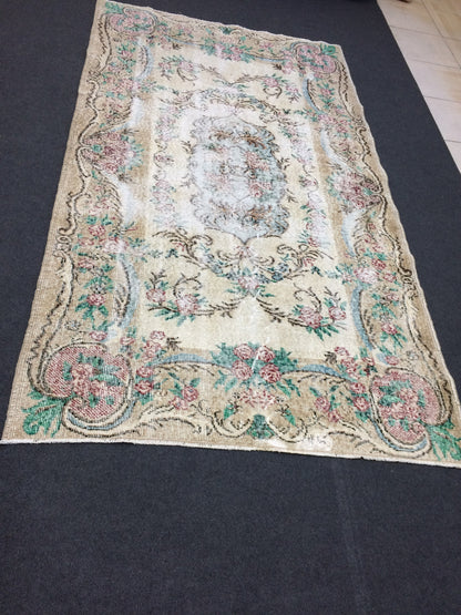 Vintage Rug Hand Made Oushak Rug Distressed  Rug Wool Turkish Rugs