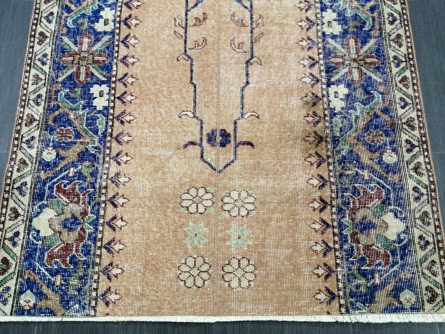 3.7 x 7.2 Blue Runner Rug, Hand Made Rug, Oushak Rug,  Boho Rug, Rug Runner, Turkish Rug, Farmhouse Rug, Vintage Rug, Wool rug Oriental Rug