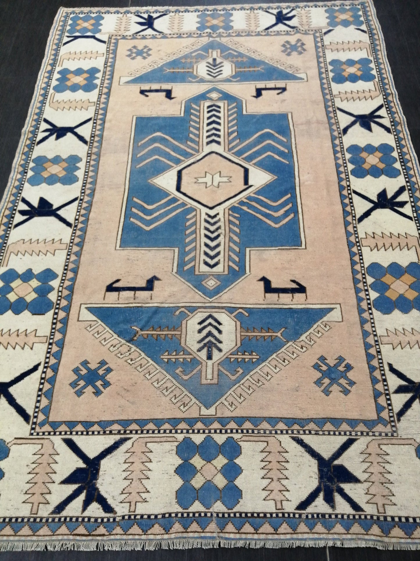 Blue Wool Rugs 6.8 x 10 Vintage Hand Made Rug, Oushak Rug, Turkish Rug, Farmhouse Rug Vintage Rug, Wool rug Oriental Rug 7x10 rug
