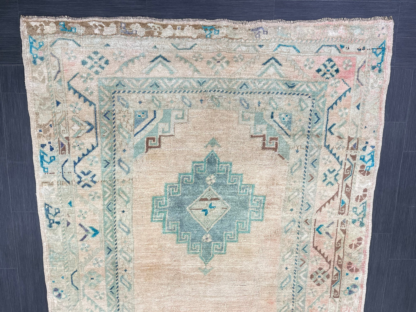 Muted Oushak Runner 4.7 x 11.5 Rug Turkish Runner Rug Faded Vintage Runner Rug Hallway Runner Rug Neutral Kitchen Runner Rug Wool Runner Rug