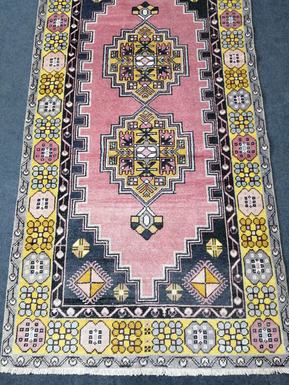 Rugs, Hand Made Rug, 7.3 x 3.8 Oushak Rug, Pink Rug, Bohemian Rug, Turkish Rug, Farmhouse Rug, Vintage Rug, Wool rug