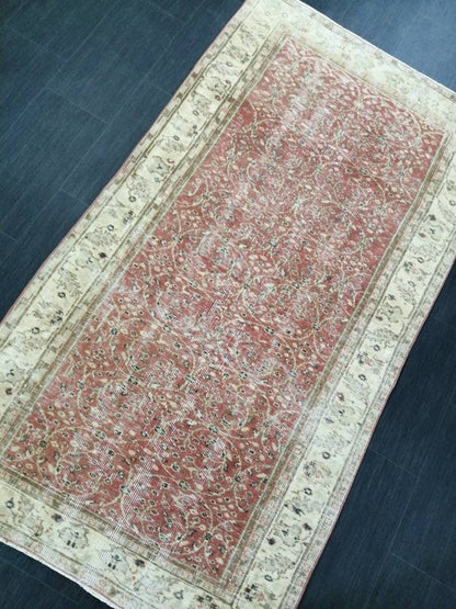 Knotted Rugs, 6.7 x 3.7 Hand Made Rug, WOOL Oushak Rug, Rustic Rug, BohO Rug, Rug Runner, Turkish Rug, Farmhouse Rug, Vintage Rug, Wool rug