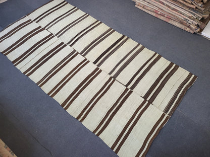 Neutral Vintage Rug Stripe  4.9 x 9.2 Wool Rug Muted Vintage Flat woven Rug Neutral Flatweave Carpet Stripped Rug Handmade Rug Turkish Kilim