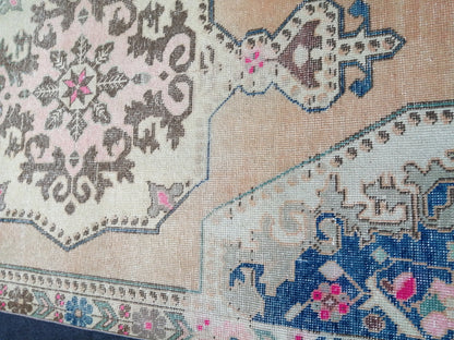 7.2 x 4.2 Turkish Rug, Oushak Rug, Hand Knotted Wool Vintage Rug, Oriental Rugs, Runner Rug, Fun Vintage Rug, Hand Made Rug 4x7 Blue Rug
