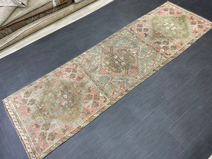 Hand Knotted Runner 3.3 x 11 Vintage Runner Rug Hallway Runner Rug Kitchen Runner Rug Wool Runner Rug Wool Turkish Runner Rug