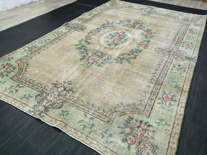 9x5.8 OUSHAK RUG Distressed TURKISH Oushak Rug Vintage Oushak Runner Rug 9x6 Large Rug Wool Oushak Rug Hand Made Rugs Vintage Turkish Rug