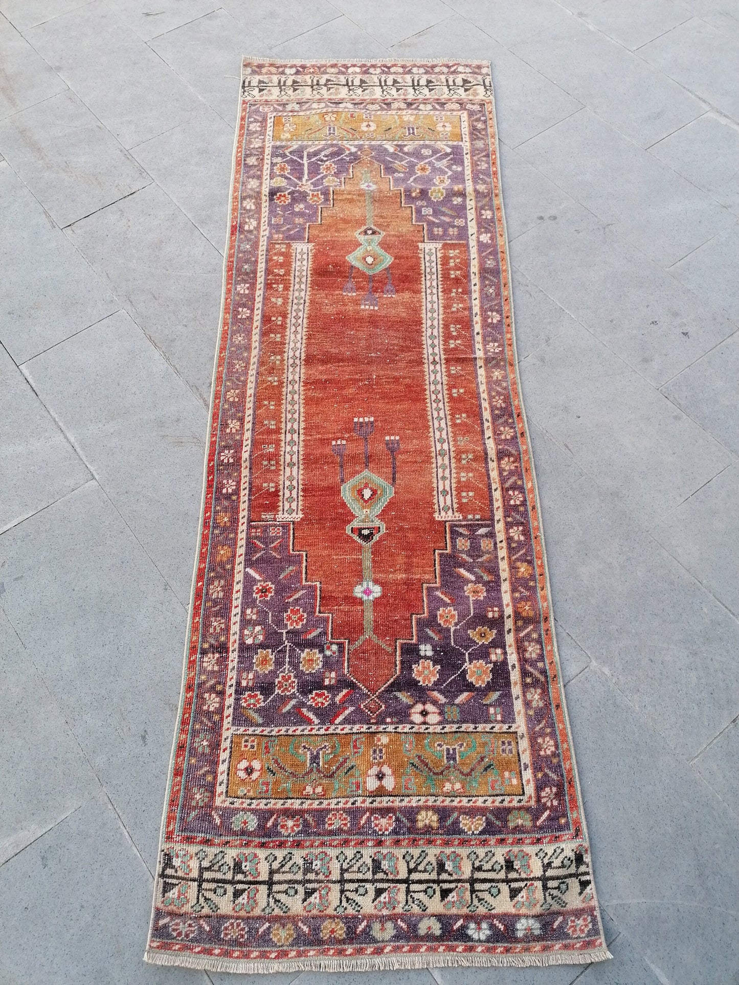 Vintage runner,kitchen runner,purple wool rug 8x2'7