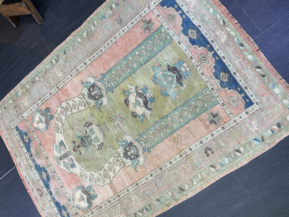 Vintage RUG, TURKISH Oushak Rug Hand Knotted 3 x 4.2 Rug, Oriental Rug, Vintage Persian Rug, Handmade Rug, Antique Rug, Woven Rug