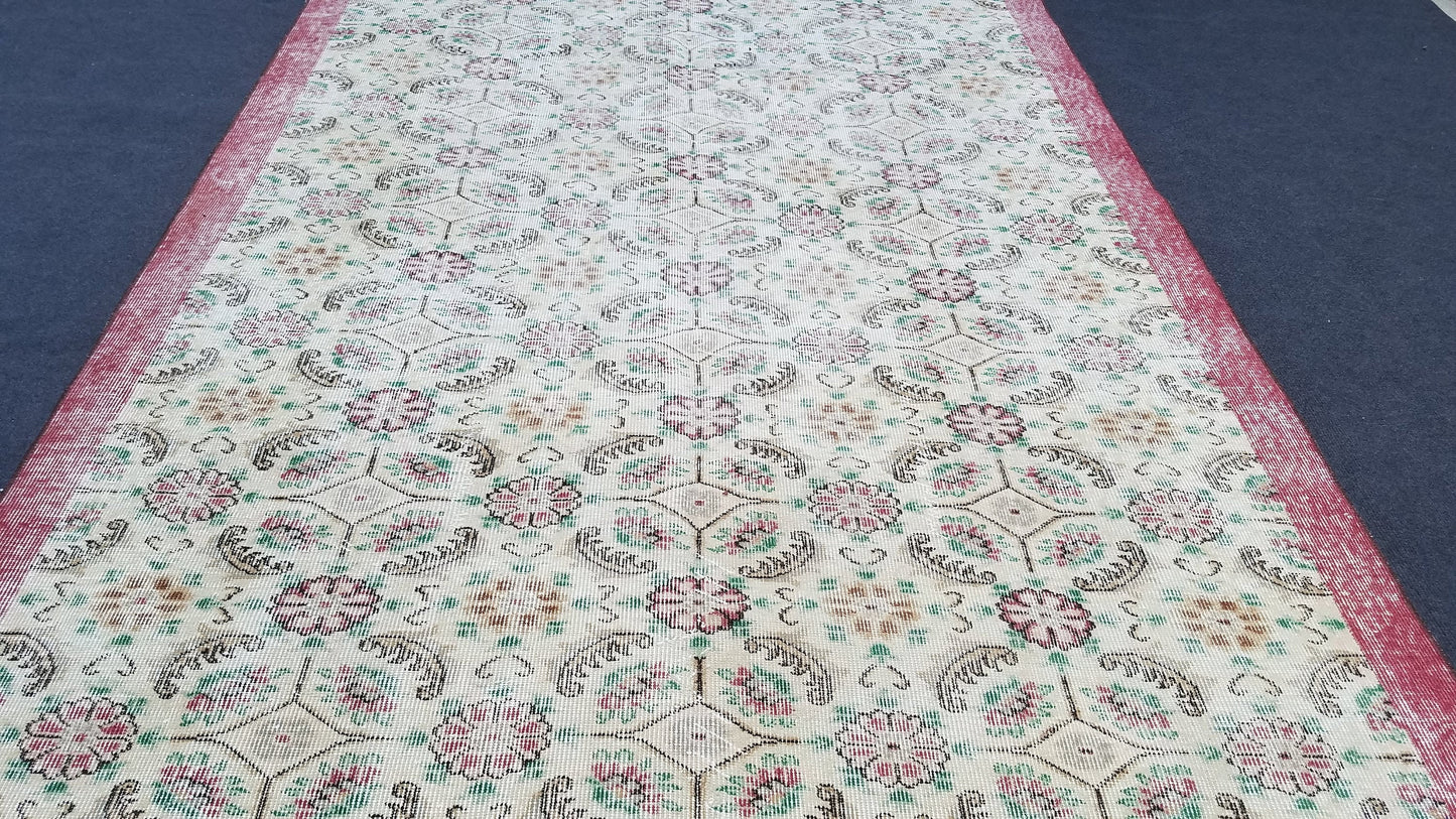 Oushak turkish rug, vintage rug, vintage oushak rug, vintage anatolian rug,kitchen runner rug unique hand made rug,bohemian rug 9'x5'6