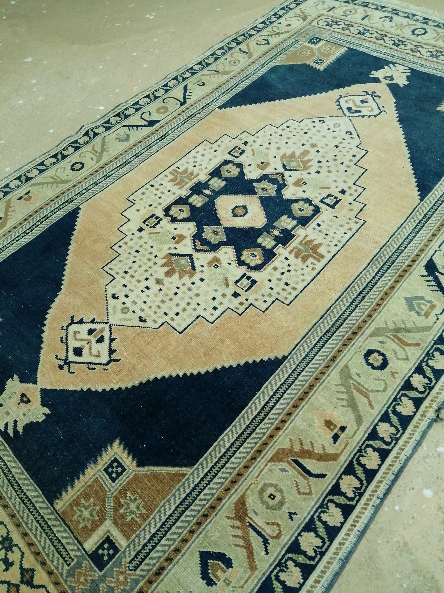 4.4 X 9.8 Vintage RUG Navy Blue TURKISH Oushak Rug Vintage Oushak Runner Rug  Wool Oushak Rug Hand Made Rugs  Turkish Rug