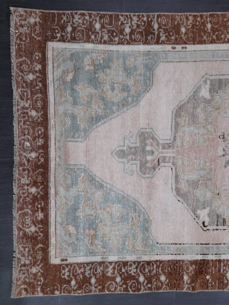 Wool Oushak Rug Vintage 4 x 6.4 Rug Muted Vintage Runner Rug Wool Oriental Rug Hand Made Rugs Vintage Turkish Rug Muted Persian Wool Rug