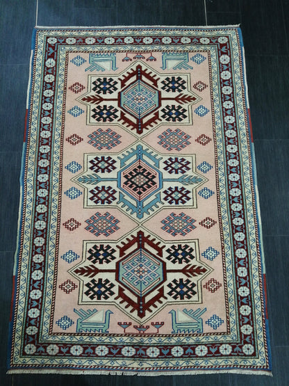 Muted Pink and Blue Wool RUG 5.8 x 3.9 Vintage Oushak Rug Vintage Rug Wool Oushak Rug Hand Made Rugs Vintage Turkish Rug