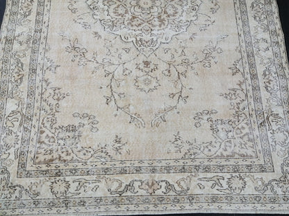 Neutral Rug 6.5 x 9.6 Neutral Vintage Oushak Rug Muted Vintage Rug Wool Muted Oushak Rug Hand Made Rugs Vintage Turkish Rug