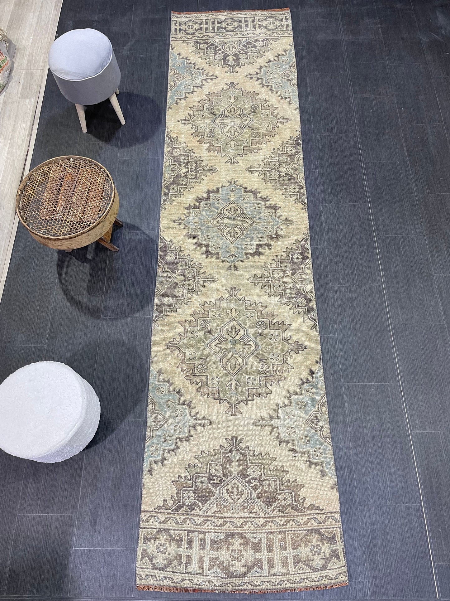 Hand Knotted Runner Rug, Vintage 2.8 x 11.2 Runner Rug,Handmade Short Runner Rug,Bathroom Runner Rug, Antique Runner Rug, Vanity Runner Rug