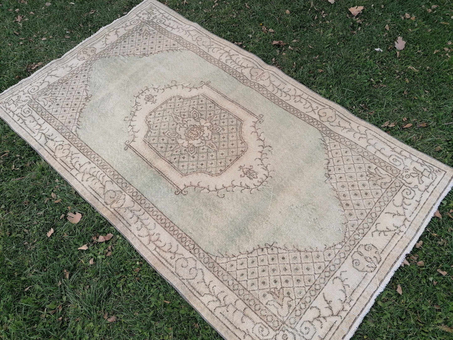 6'8x3'10 muted vintage rug, turkısh rug, oushak turkısh rug, kıtchen rug,wool area rug,kıtchen oushak rug