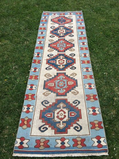 BLUE oushak Rug Turkish Runner Rug 8.4 x 2.7 Runner Rug Vintage Runner RugsOushak  Runner Rug Earth Tones Rugs Rustic Runner Rug